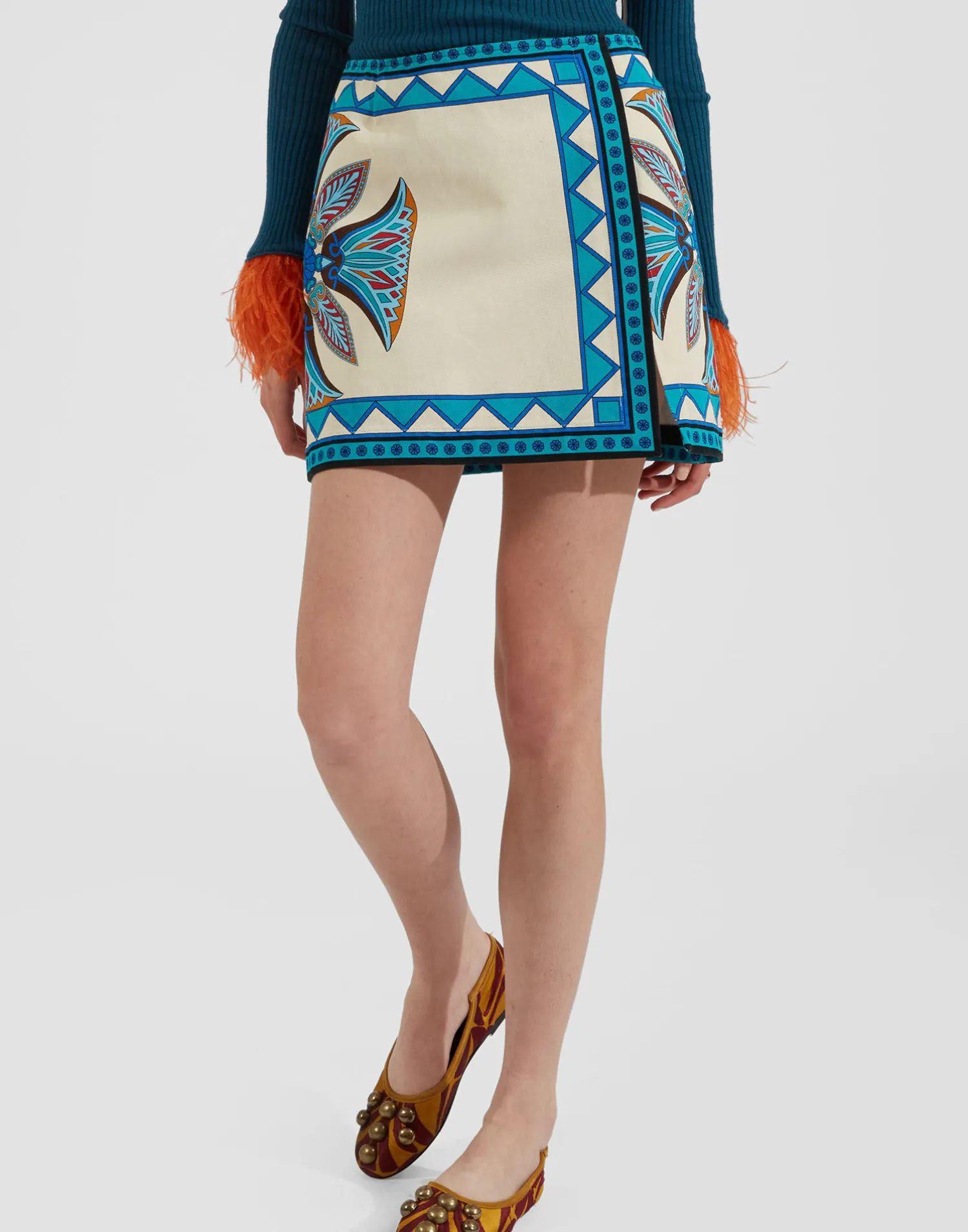 La DoubleJ Gonne<Foulard Mini SkirtLotus Placée Ivory in Stretch Cotton