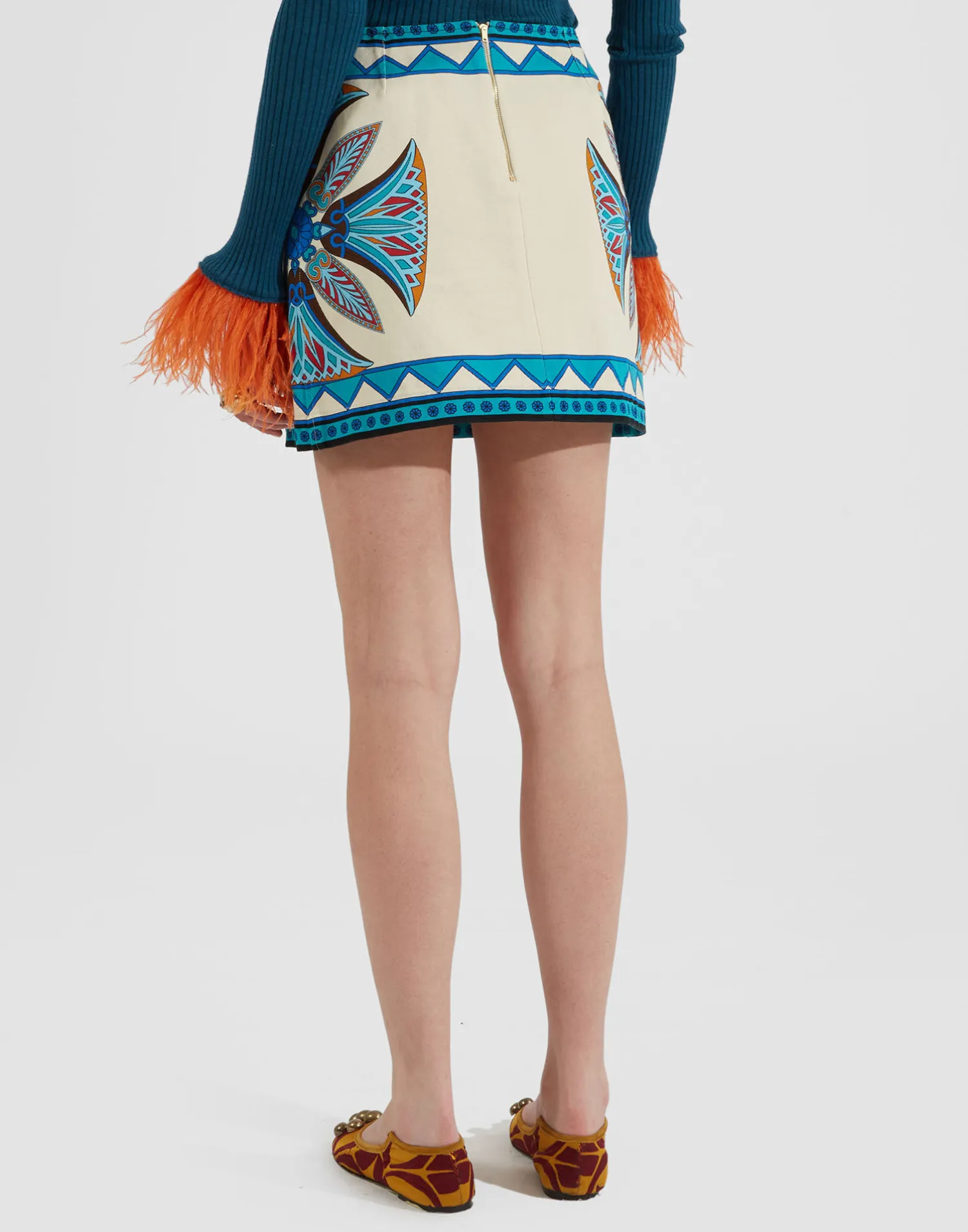 La DoubleJ Gonne<Foulard Mini SkirtLotus Placée Ivory in Stretch Cotton