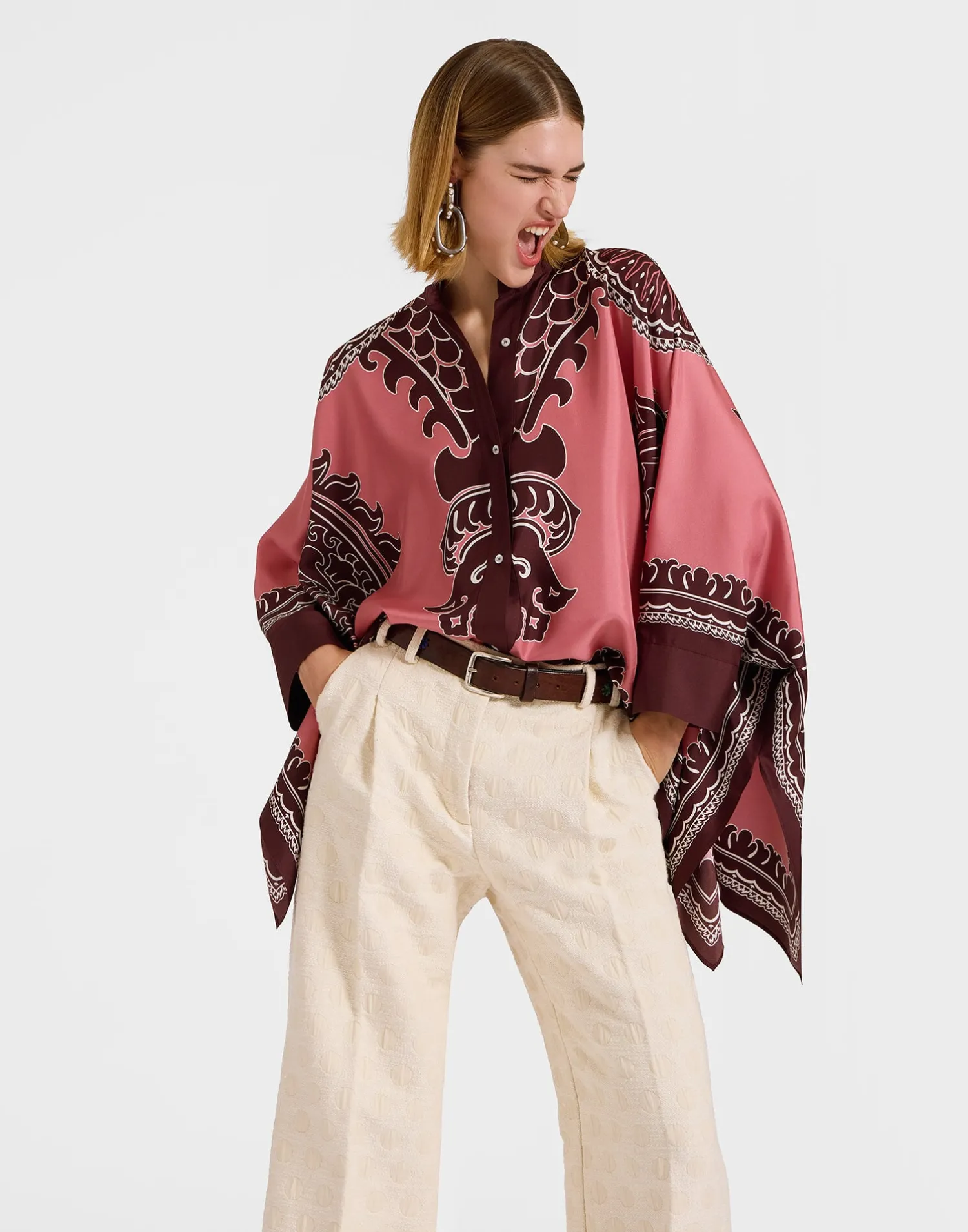 La DoubleJ Party Dressing<Foulard ShirtOltrarno Placée Pink in Silk Twill