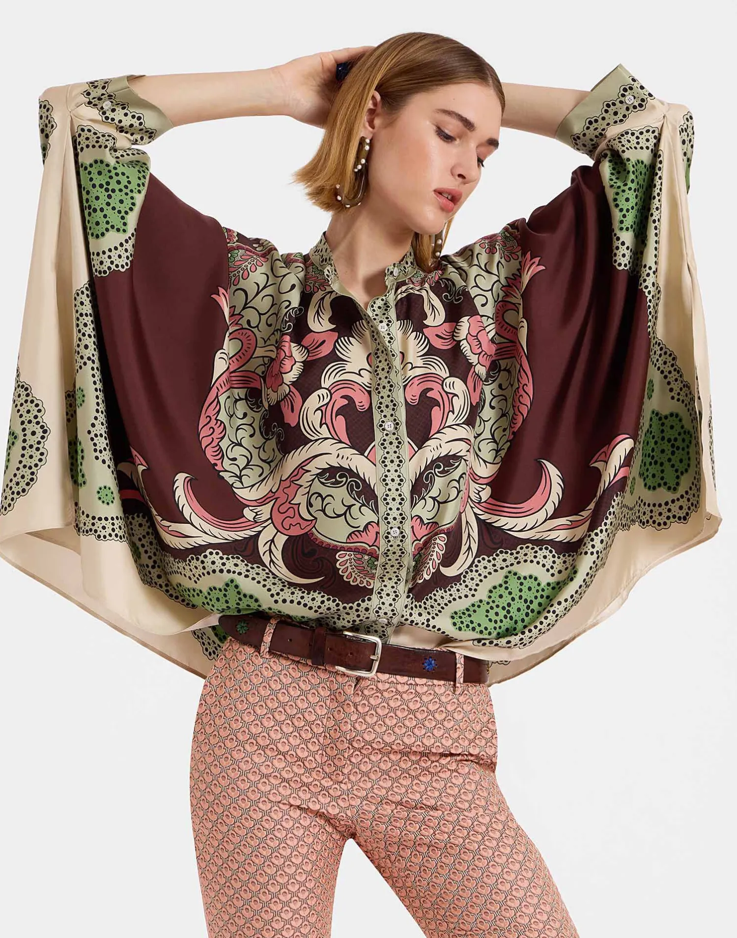 La DoubleJ Camicie E Top<Foulard ShirtPortal Placée Brown in Silk Twill