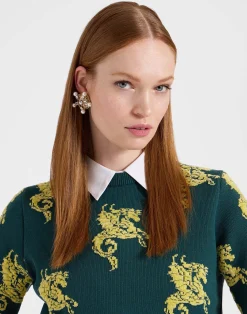 La DoubleJ Maglieria<Gryphos SweaterDark Green in Fleece Jacquard