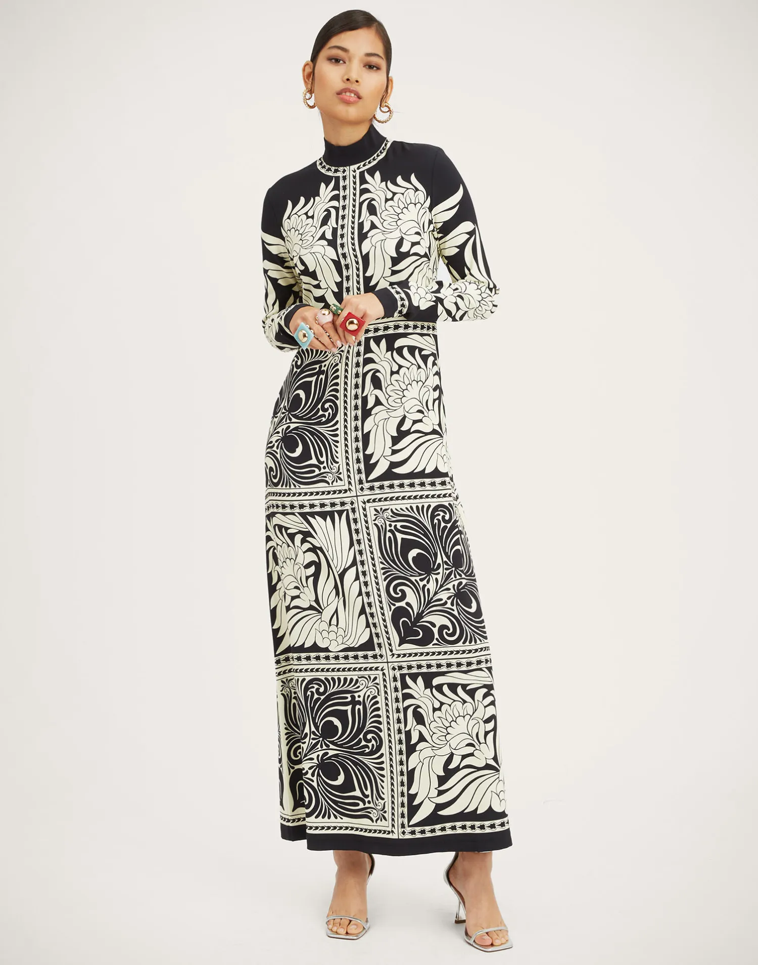 La DoubleJ Vestiti<Halle DressMix Tiles Placée Black in Envers Satin