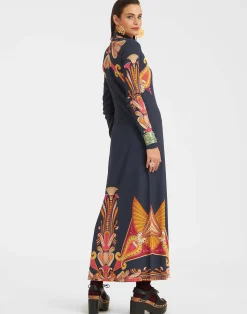 La DoubleJ Vestiti<Halle DressTotem Plac&eacute;e Blue in Envers Satin