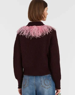 La DoubleJ Maglieria<High Kick CardiganBordeaux in Wool With Feathers