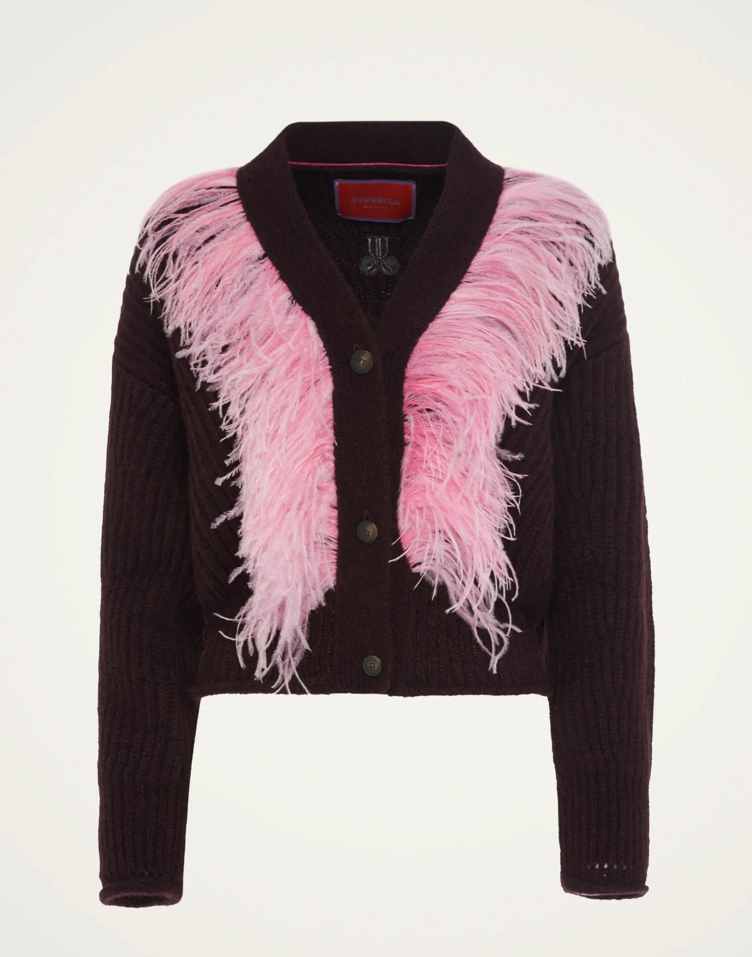 La DoubleJ Maglieria<High Kick CardiganBordeaux in Wool With Feathers