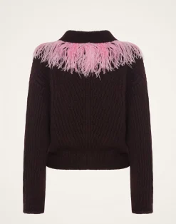 La DoubleJ Maglieria<High Kick CardiganBordeaux in Wool With Feathers