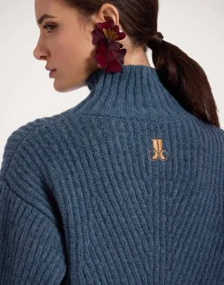 La DoubleJ Maglieria<High Kick SweaterBlue in Wool With Feathers
