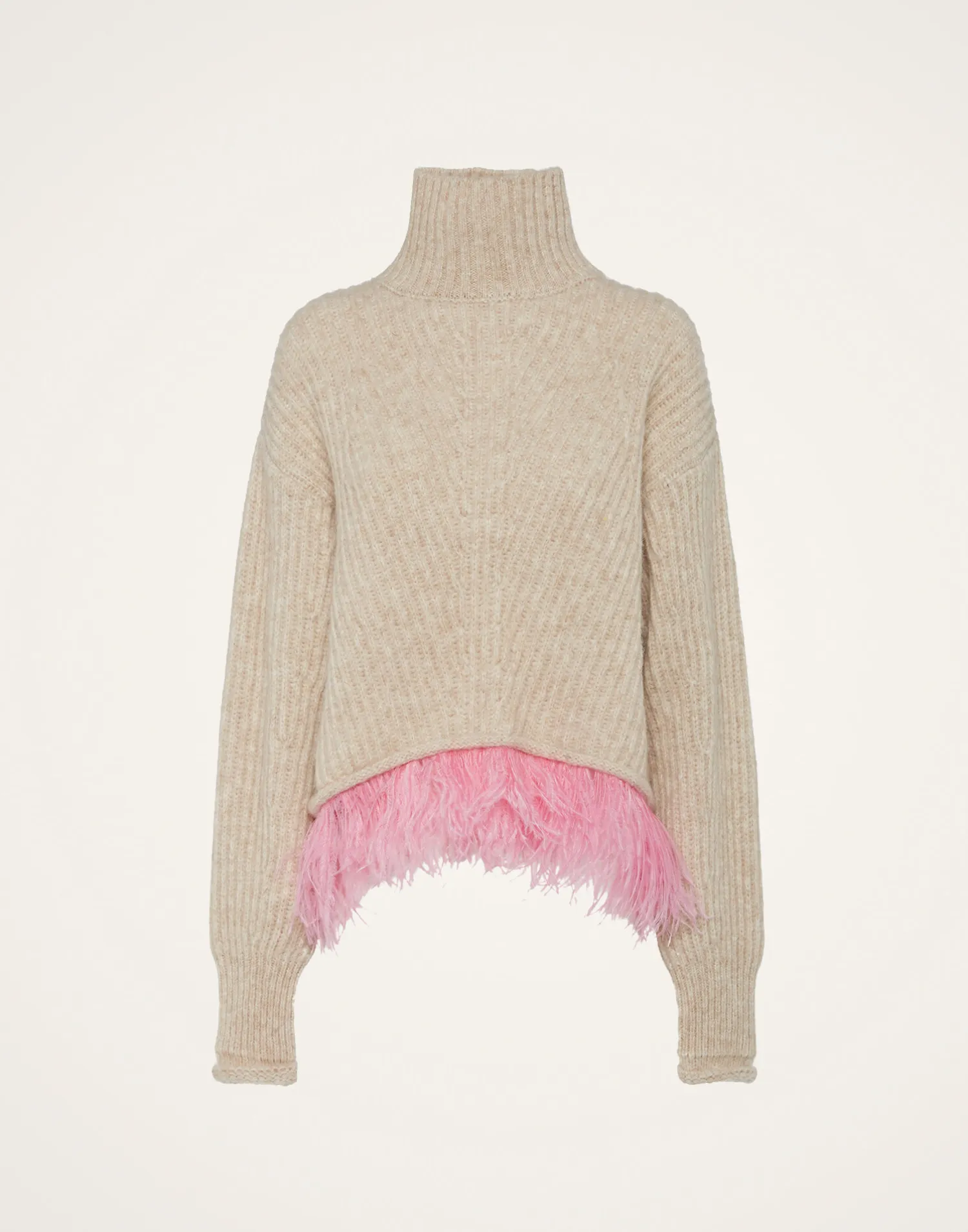 La DoubleJ Maglieria<High Kick SweaterIvory in Wool With Feathers