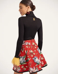 La DoubleJ Maglieria<High Kick TopBlack in Ribbed Silk Cashmere With Feathers