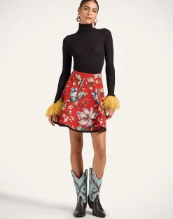 La DoubleJ Maglieria<High Kick TopBlack in Ribbed Silk Cashmere With Feathers