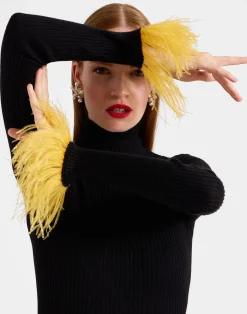 La DoubleJ Maglieria<High Kick TopBlack in Ribbed Silk Cashmere With Feathers