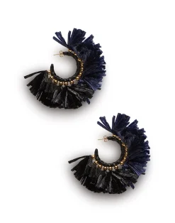 La DoubleJ Bijoux|Accessories<Hoop EarringsMulticolor Blu/Nero in Raffia