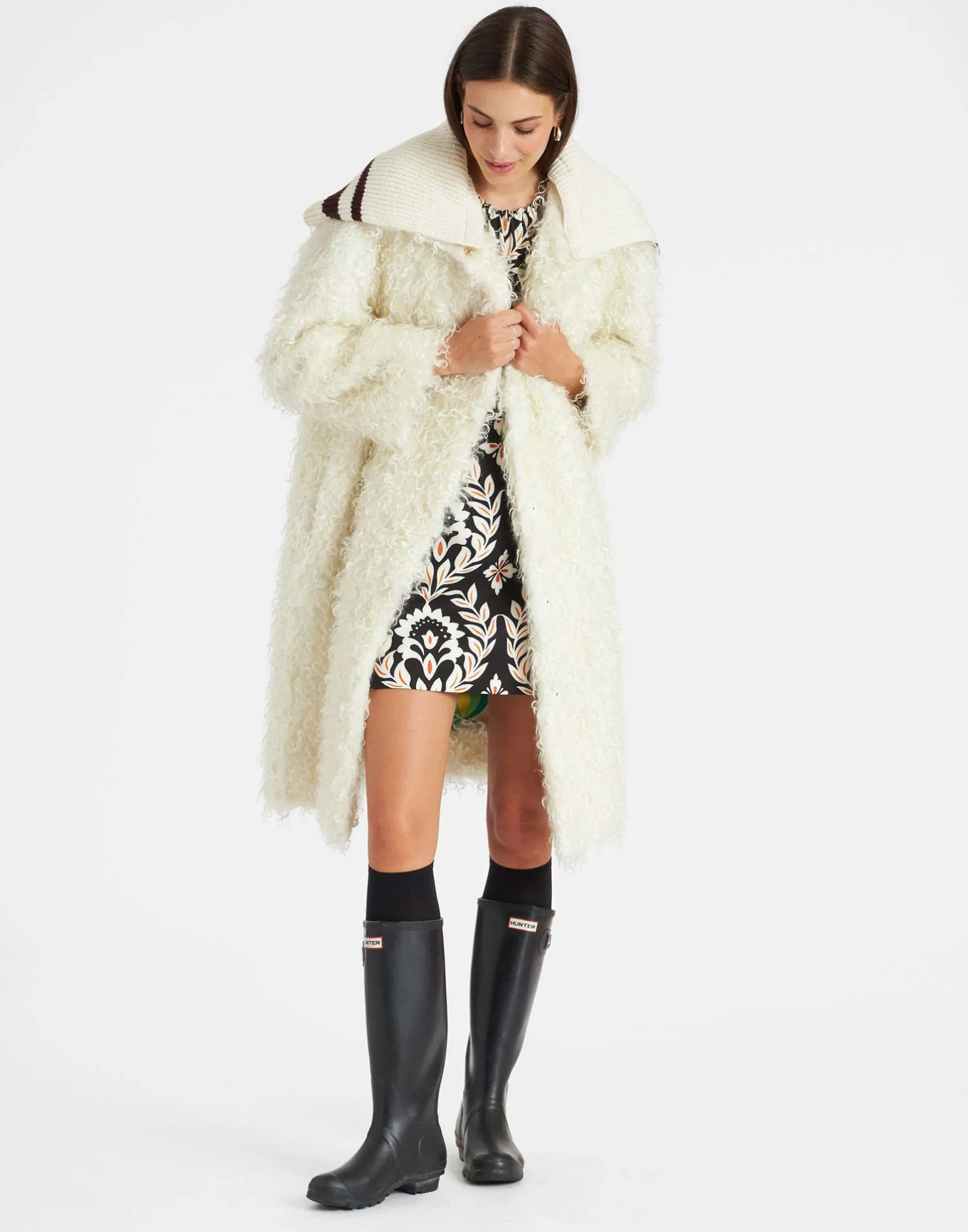La DoubleJ Capispalla<Iris CoatIvory in Mohair Eco Fur