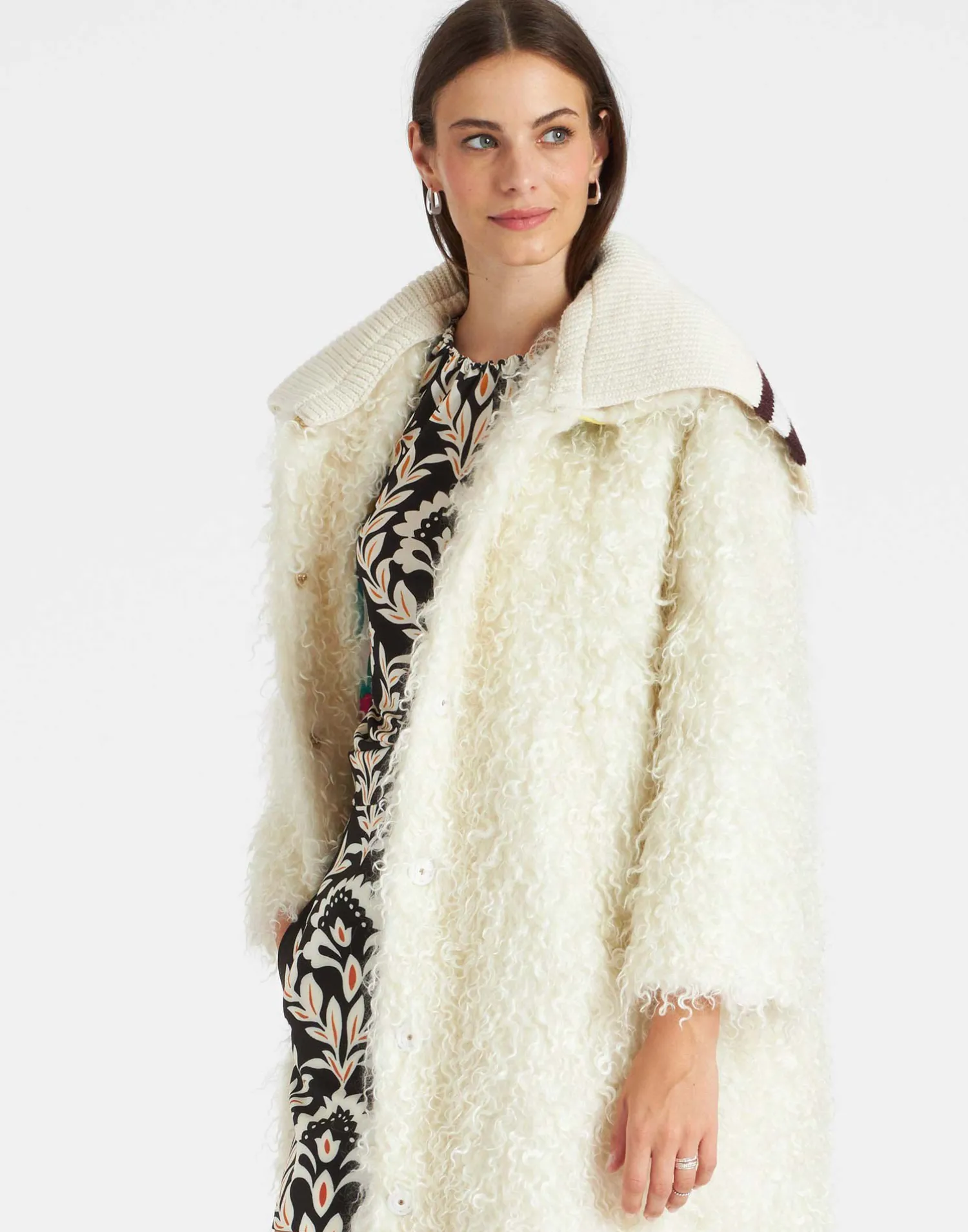 La DoubleJ Capispalla<Iris CoatIvory in Mohair Eco Fur