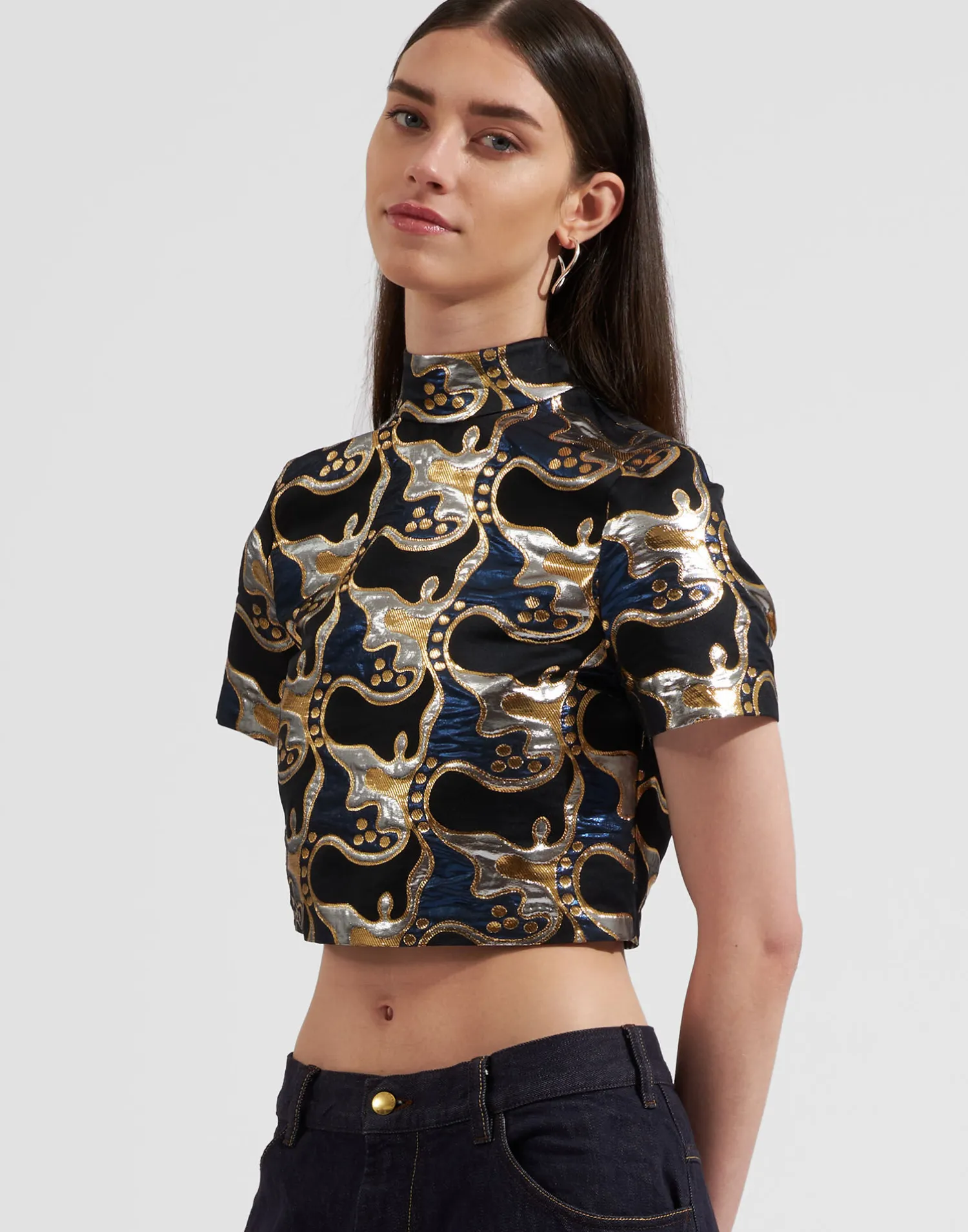 La DoubleJ Camicie E Top<Juliet Crop TopSpritz Blu in Jacquard