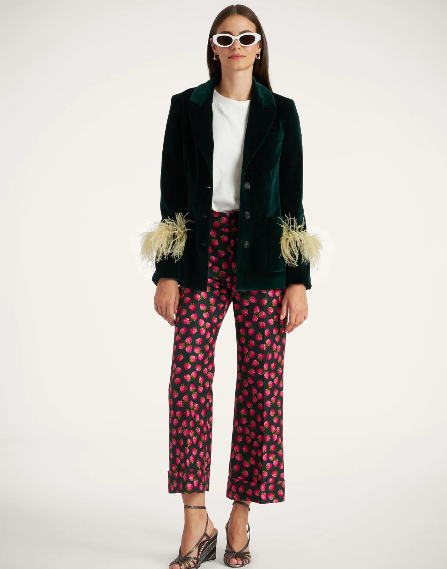 La DoubleJ Capispalla<Keaton JacketBlue Petrol in Velvet With Feathers
