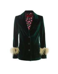 La DoubleJ Capispalla<Keaton JacketBlue Petrol in Velvet With Feathers