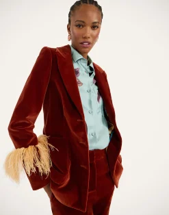 La DoubleJ Capispalla<Keaton JacketTerracotta in Velvet With Feathers
