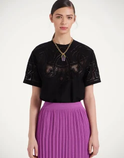 La DoubleJ Camicie E Top<Lacey House T-ShirtSolid Black in Embroidered Cotton