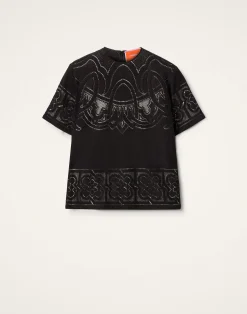 La DoubleJ Camicie E Top<Lacey House T-ShirtSolid Black in Embroidered Cotton