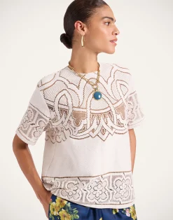 La DoubleJ Camicie E Top<Lacey House T-ShirtSolid White Smoke in Embroidered Cotton