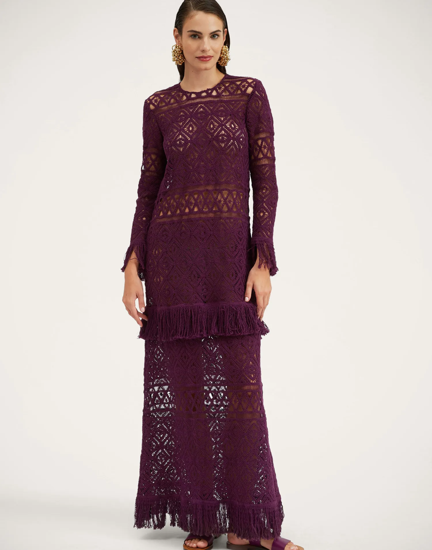 La DoubleJ Vestiti<Lacey Long Sleeve Swing DressPlaza Purple in Macramé