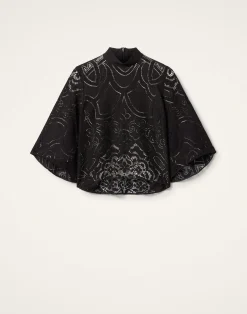 La DoubleJ Camicie E Top<Lacey Make An Exit TopSolid Black in Embroidered Cotton