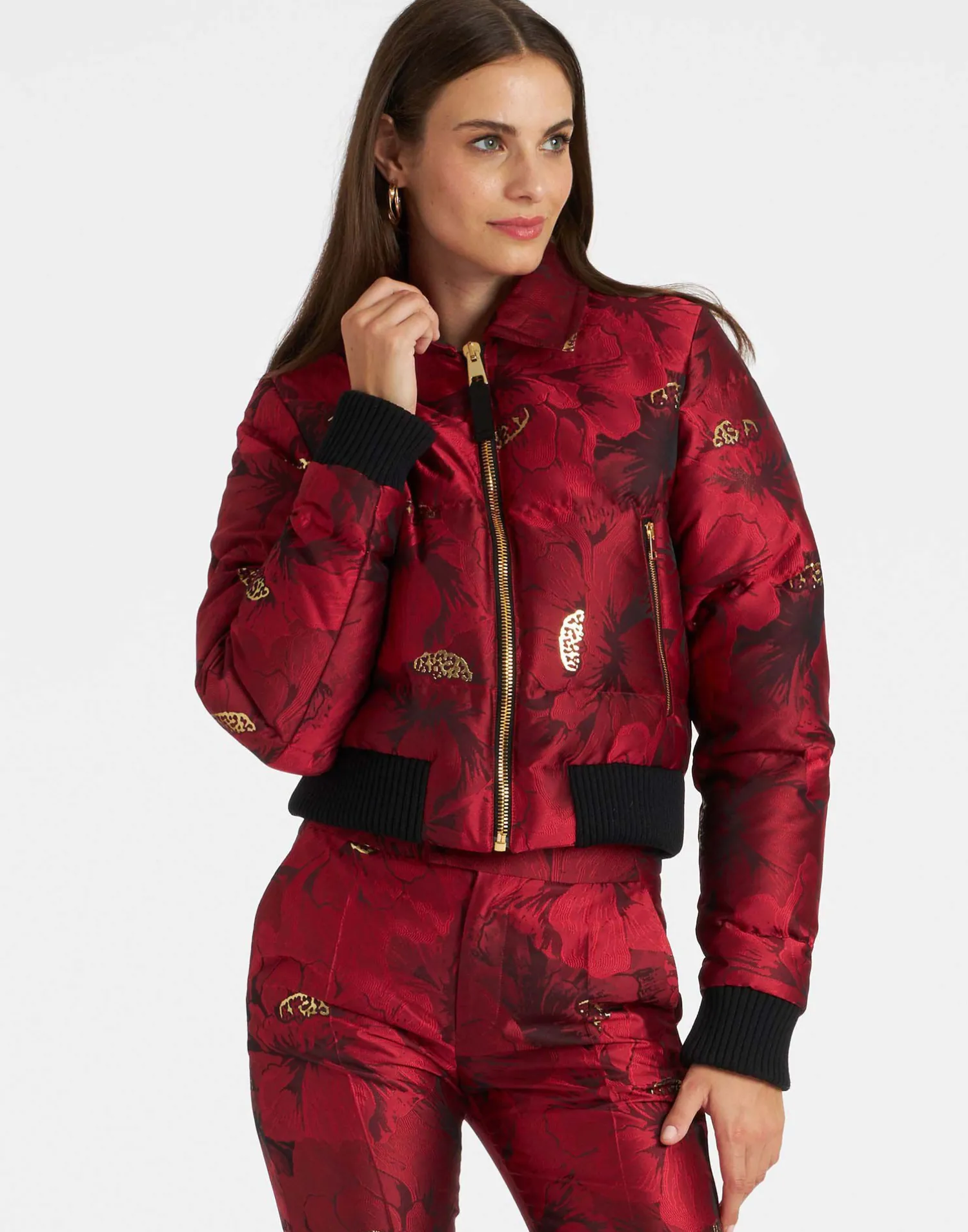 La DoubleJ Capispalla<La Comasca Puffer BomberRuby Red in Jacquard