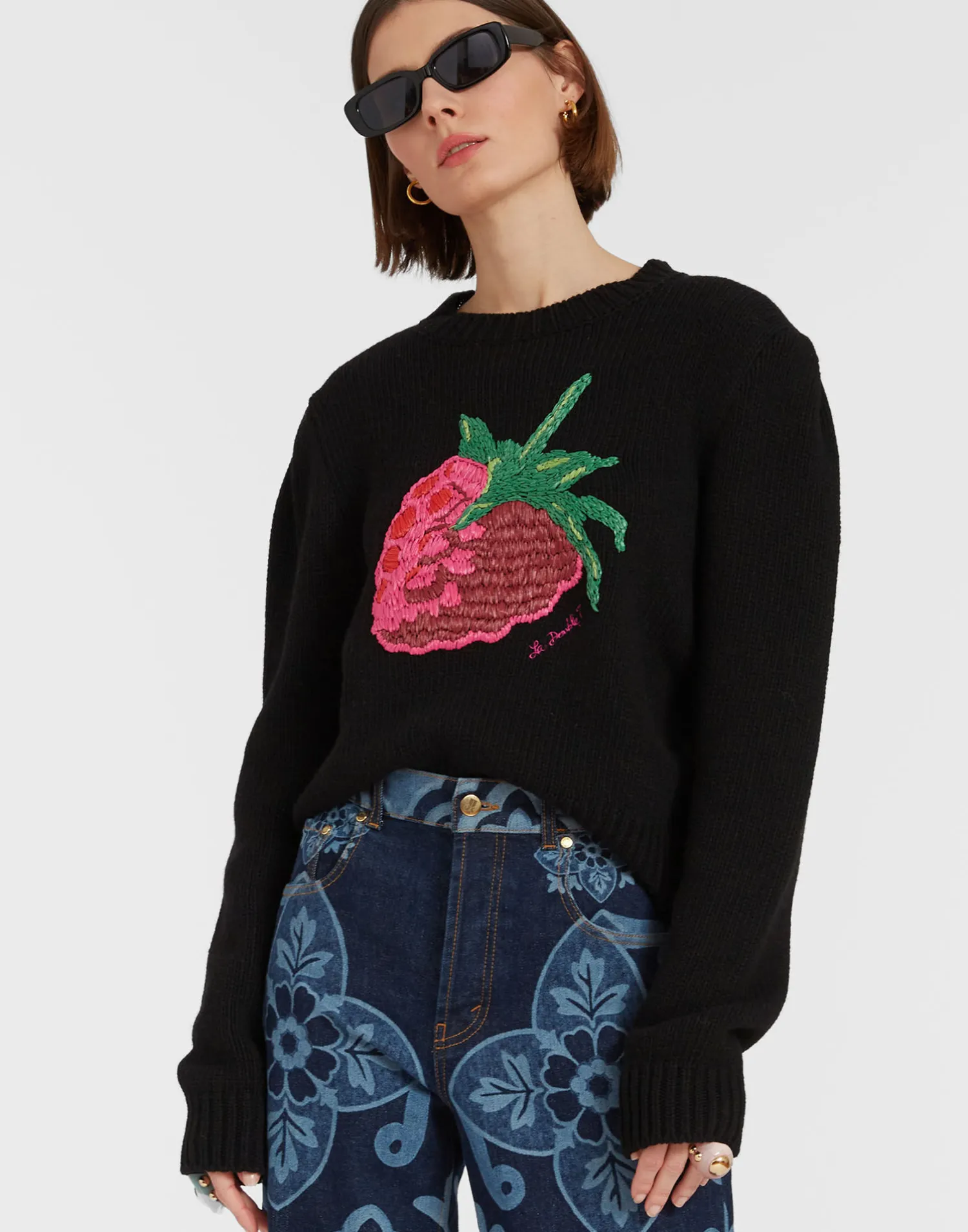 La DoubleJ Maglieria<Lampone SweaterBlack in Wool Embroidered