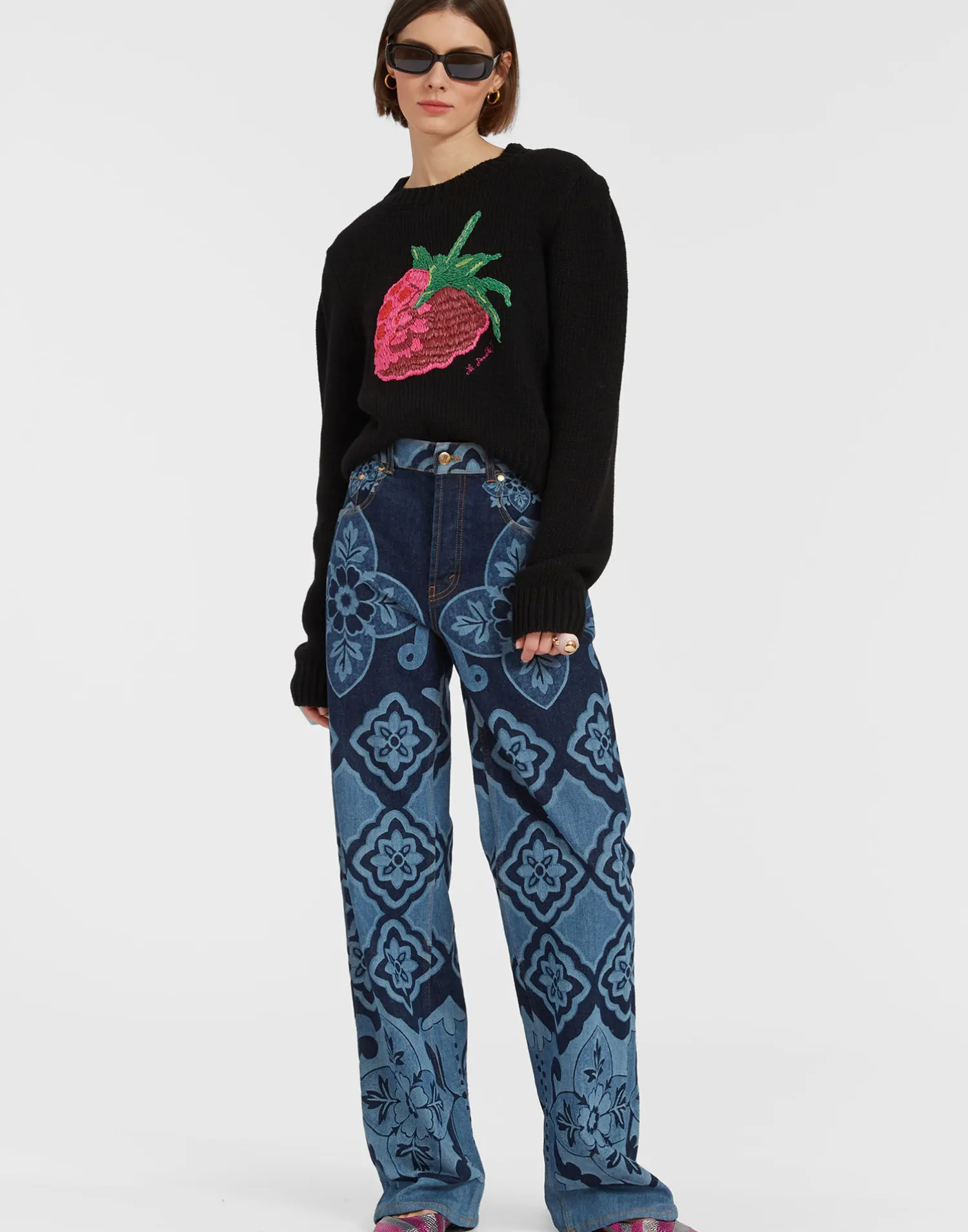 La DoubleJ Maglieria<Lampone SweaterBlack in Wool Embroidered