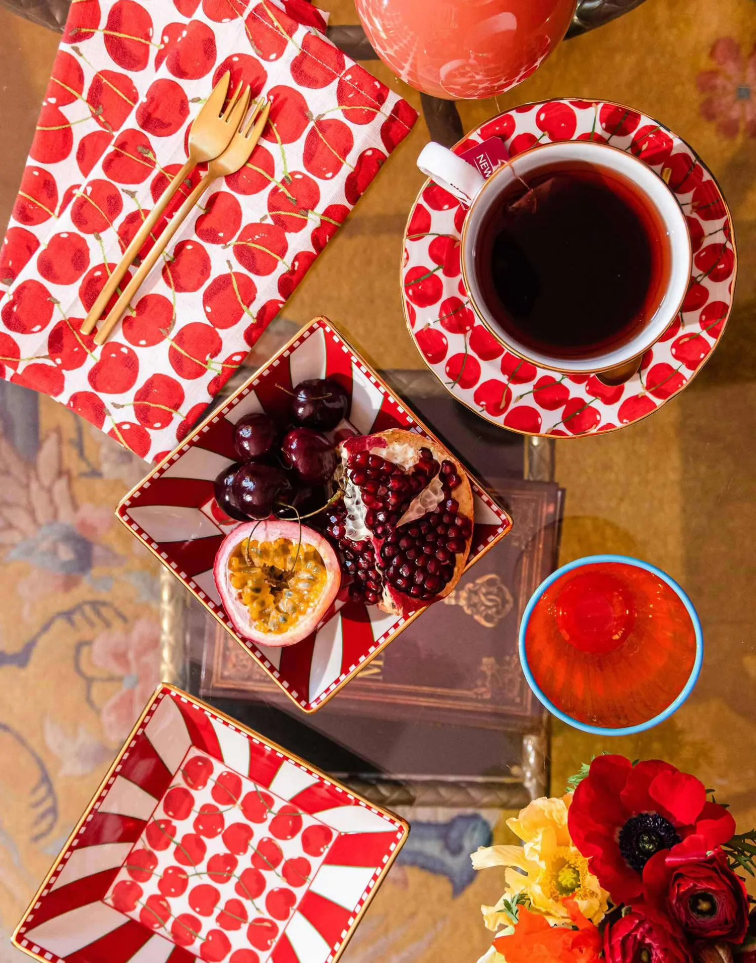 La DoubleJ Tovaglioli|Tessili<Large Napkins Set Of 2Cherries Avorio in Linen