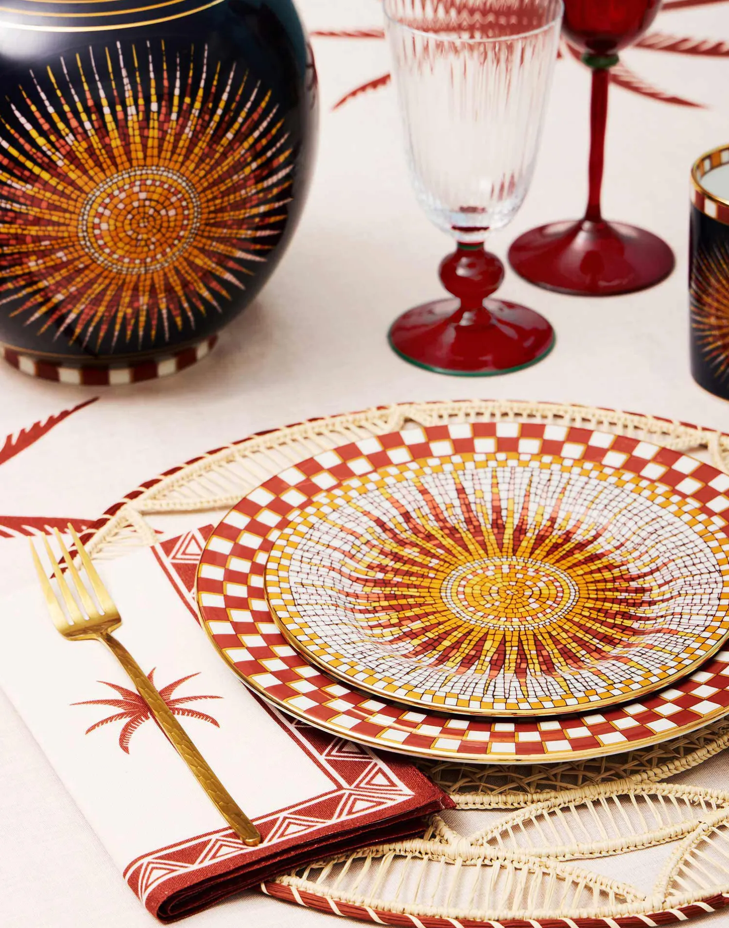 La DoubleJ Tessili<Large Napkins Set Of 2Date Palms Brick in Linen