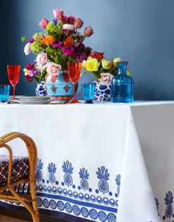 La DoubleJ Tovaglie|Tessili<Large TableclothBig Pineapple Blu (Plac&eacute;e) in Linen
