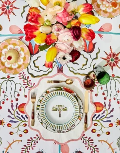 La DoubleJ Tovaglie|Tessili<Large TableclothWhite Turning Tulips in Linen