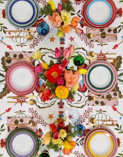 La DoubleJ Tovaglie|Tessili<Large TableclothWhite Turning Tulips in Linen