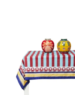 La DoubleJ Tovaglie|Tessili<Large Tablecloth (180x350)Riga Bordeaux - Azzurro (Placée) in Linen