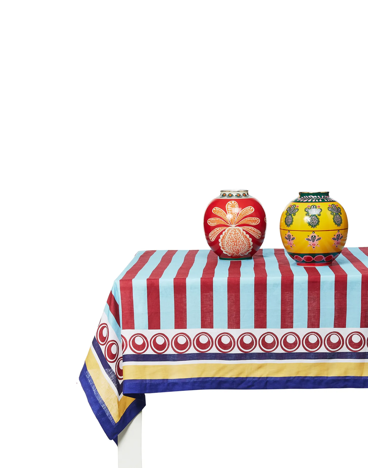 La DoubleJ Tovaglie|Tessili<Large Tablecloth (180x350)Riga Bordeaux - Azzurro (Placée) in Linen