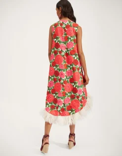 La DoubleJ Vestiti<La Scala High Dress (With Feathers)Pink Dahlias in Shot Cotton