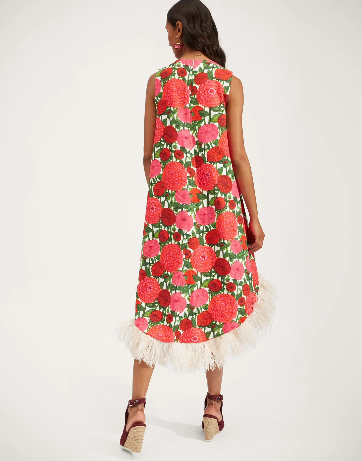 La DoubleJ Vestiti<La Scala High Dress (With Feathers)Pink Dahlias in Shot Cotton