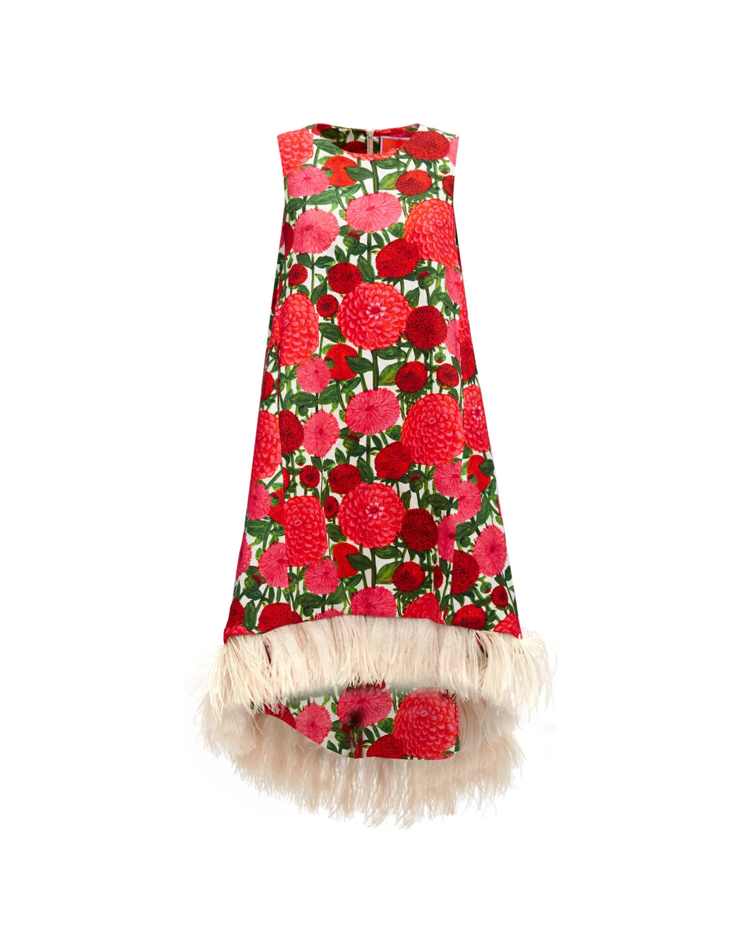 La DoubleJ Vestiti<La Scala High Dress (With Feathers)Pink Dahlias in Shot Cotton