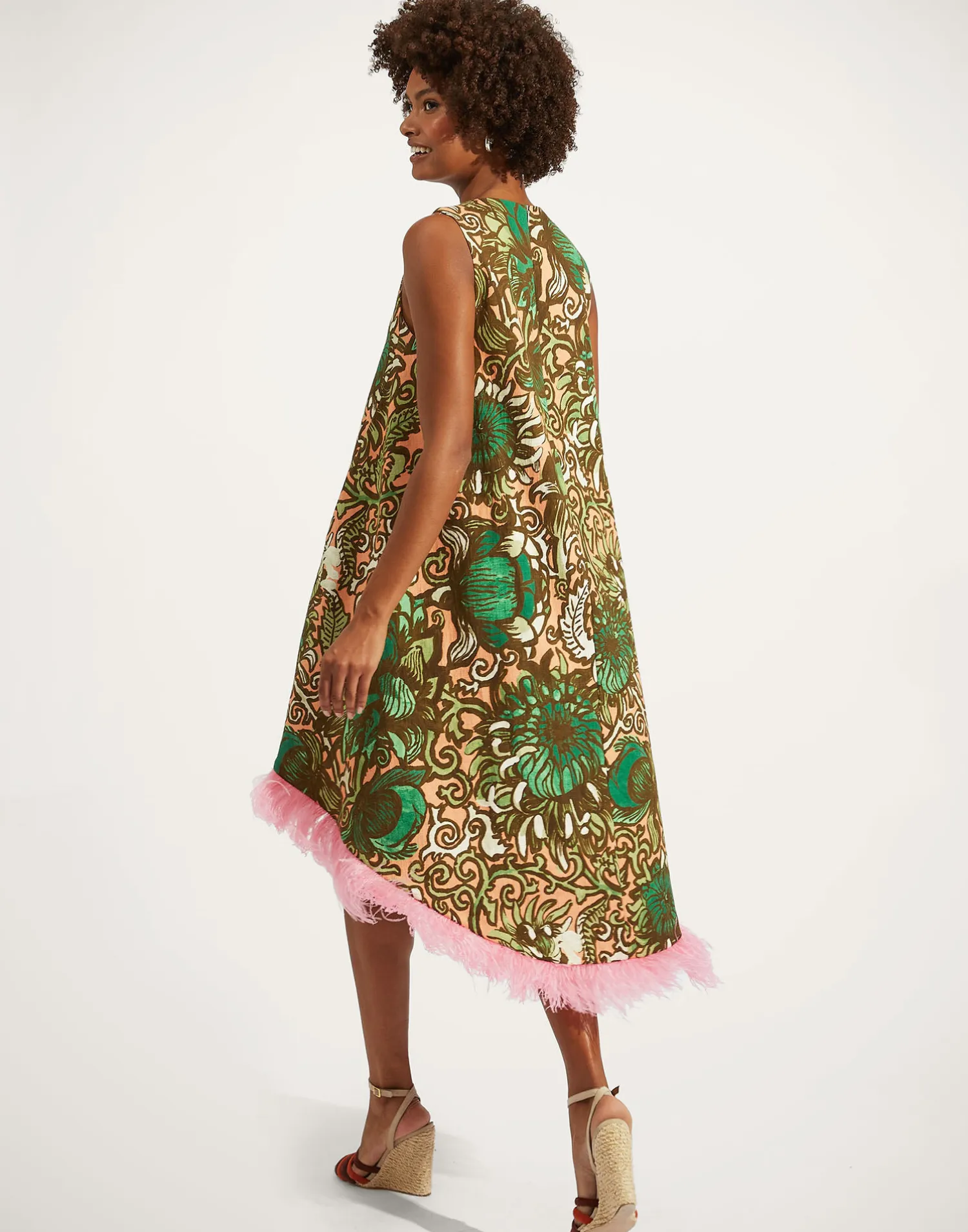 La DoubleJ Vestiti<La Scala High Dress (With Feathers)Anemone Pink in Shot Cotton