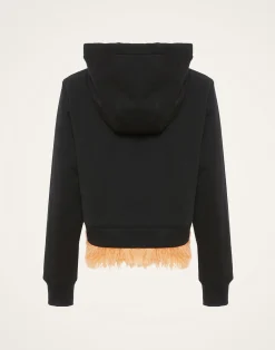 La DoubleJ Felpe E Magliette<La Scala HoodieBlack in Heavy Jersey With Feathers
