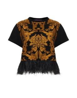 La DoubleJ Camicie E Top<La Scala TeeCherubs Black in Fil Coupé With Feathers