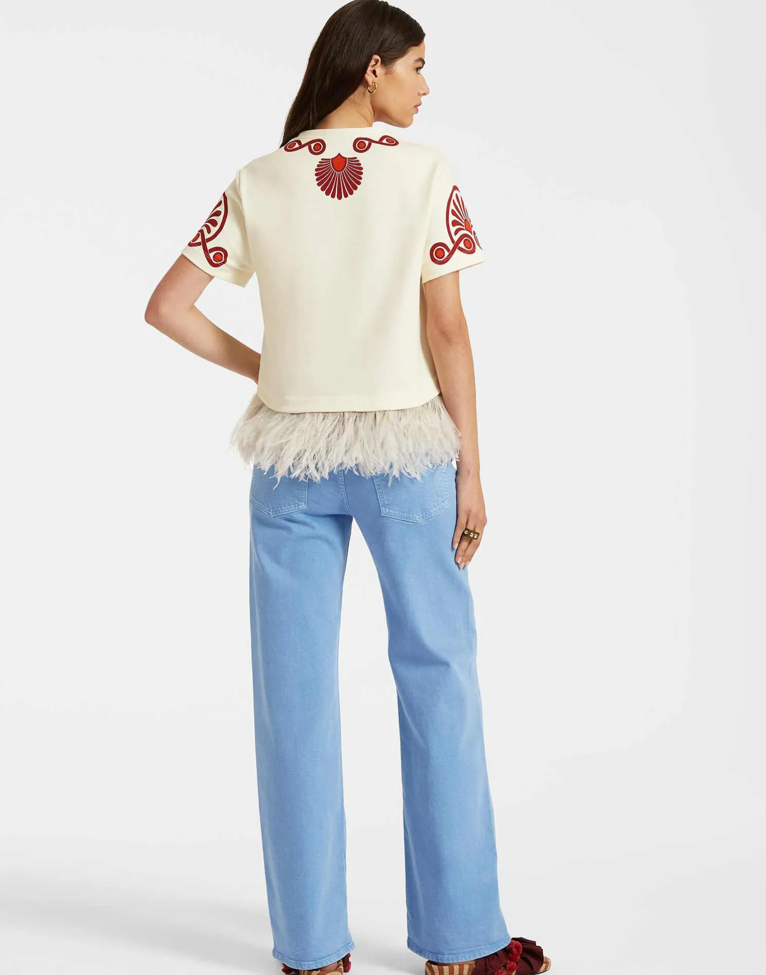 La DoubleJ Felpe E Magliette|Camicie E Top<La Scala TeeMedallion Placée Cream in Heavy Jersey With Feathers