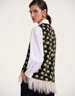 La DoubleJ Camicie E Top<La Scala TopMayfair Black in Cotton Velvet With Feathers