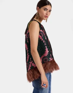 La DoubleJ Camicie E Top<La Scala TopOltrarno Pink in Jacquard With Feathers