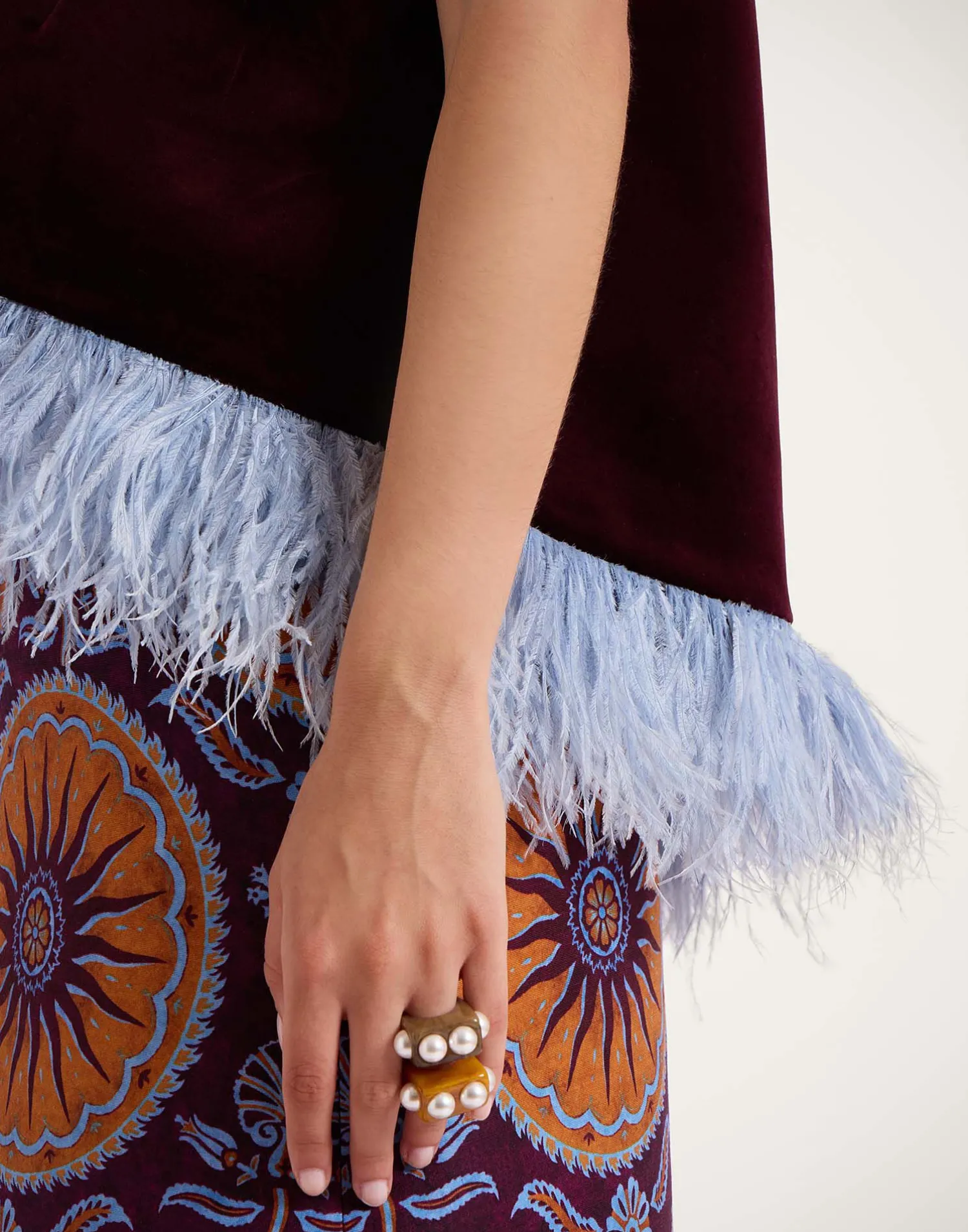 La DoubleJ Camicie E Top<La Scala TopSolid Burgandy in Cotton Velvet With Feathers