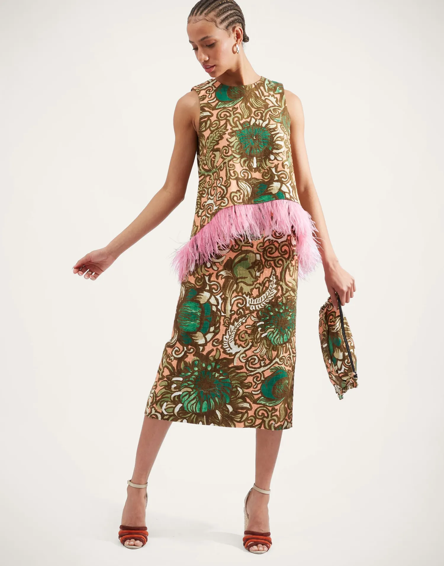 La DoubleJ Party Dressing<La Scala Top (With Feathers)Anemone Pink in Shot Cotton