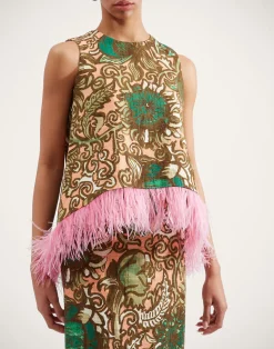 La DoubleJ Camicie E Top<La Scala Top (With Feathers)Anemone Pink in Shot Cotton