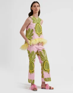 La DoubleJ Camicie E Top<La Scala Top (With Feathers)Big Pineapple Pink in Shot Cotton
